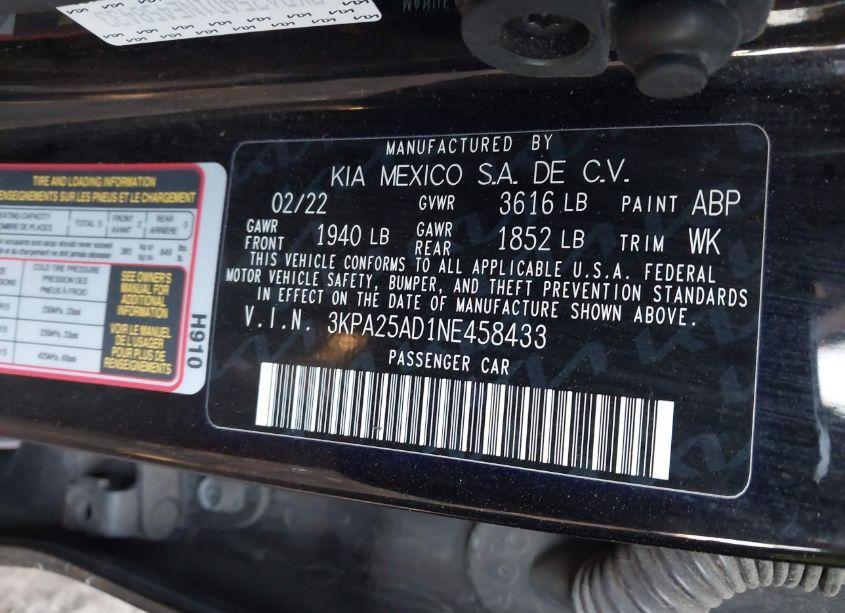 Photo 9 of 2022 Kia Rio 5-DOOR S (VIN 3KPA25AD1NE458433)