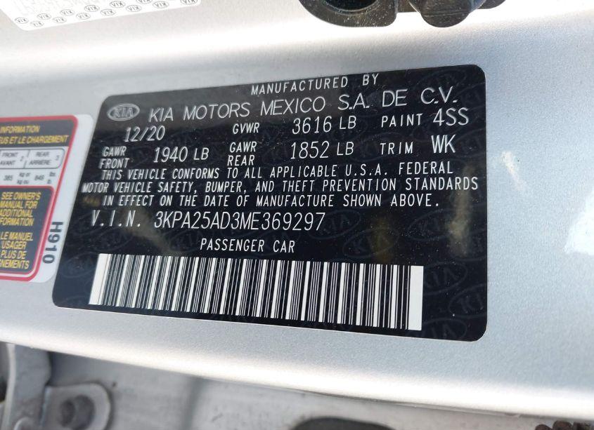 Photo 9 of 2021 Kia Rio 5-DOOR S (VIN 3KPA25AD3ME369297)