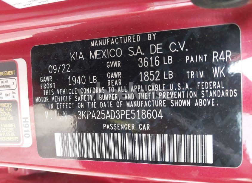 Photo 9 of 2023 Kia Rio 5-DOOR S (VIN 3KPA25AD3PE518604)