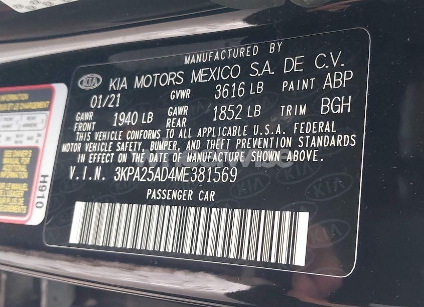 Photo 9 of 2021 Kia Rio 5-DOOR S (VIN 3KPA25AD4ME381569)