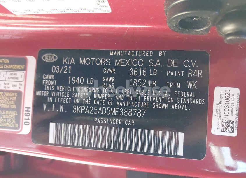 Photo 9 of 2021 Kia Rio 5-DOOR S (VIN 3KPA25AD5ME388787)