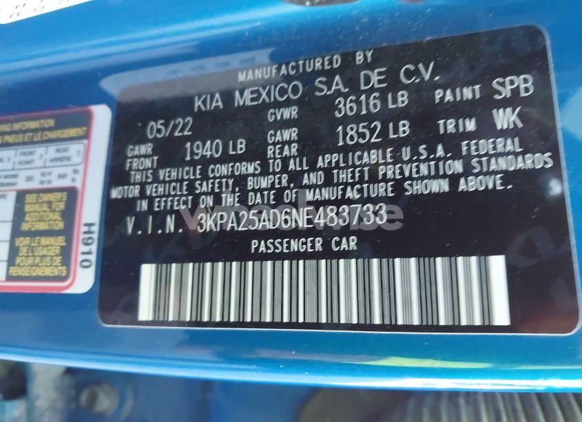 Photo 9 of 2022 Kia Rio 5-DOOR S (VIN 3KPA25AD6NE483733)