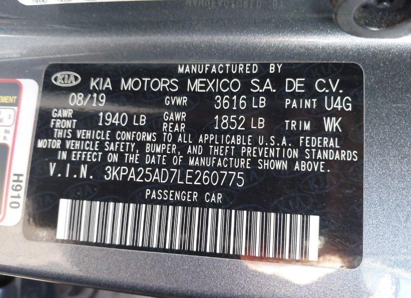 Photo 9 of 2020 Kia Rio 5-DOOR S (VIN 3KPA25AD7LE260775)