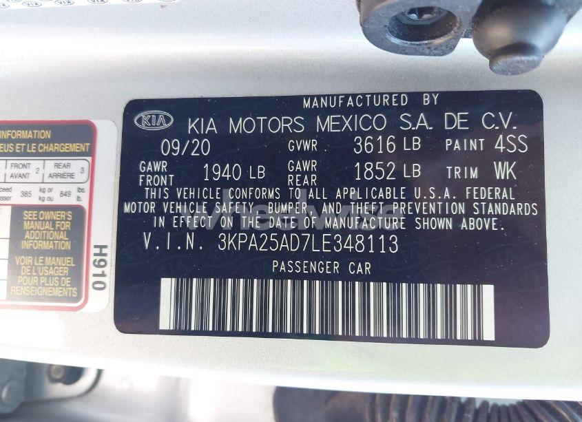 Photo 9 of 2020 Kia Rio 5-DOOR S (VIN 3KPA25AD7LE348113)