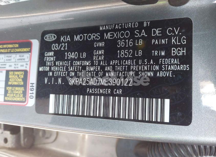 Photo 9 of 2021 Kia Rio 5-DOOR S (VIN 3KPA25AD7ME390122)