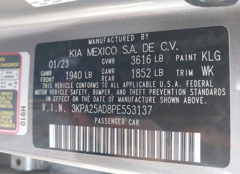 Photo 9 of 2023 Kia Rio 5-DOOR S (VIN 3KPA25AD8PE553137)