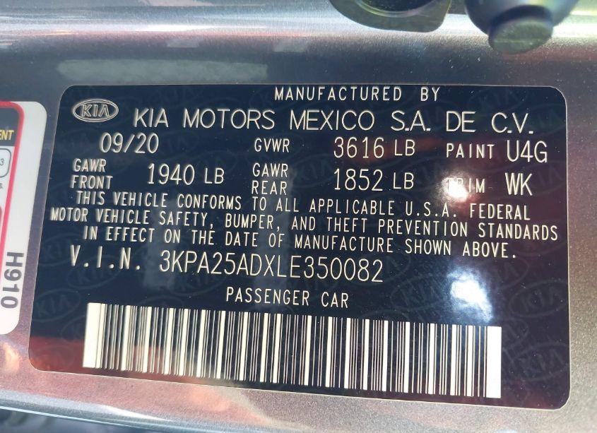 Photo 9 of 2020 Kia Rio 5-DOOR S (VIN 3KPA25ADXLE350082)