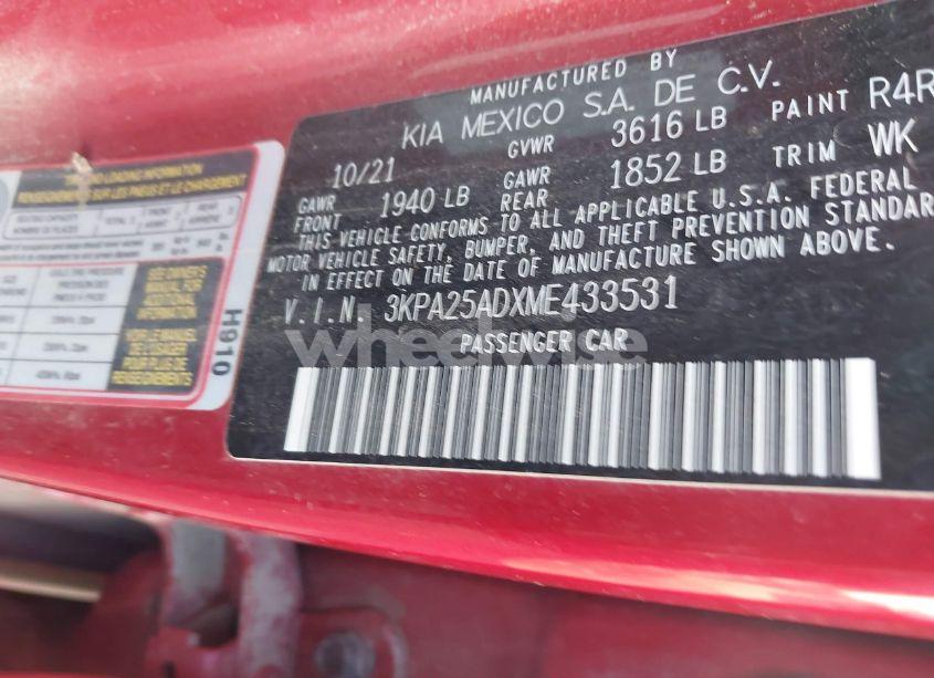 Photo 9 of 2021 Kia Rio 5-DOOR S (VIN 3KPA25ADXME433531)