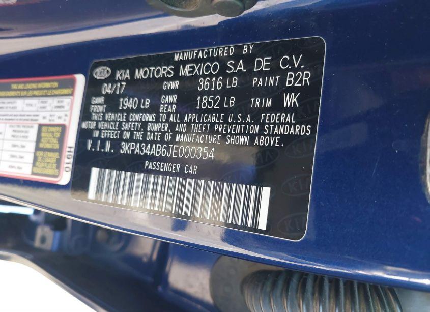 Photo 9 of 2018 Kia Rio EX (VIN 3KPA34AB6JE000354)