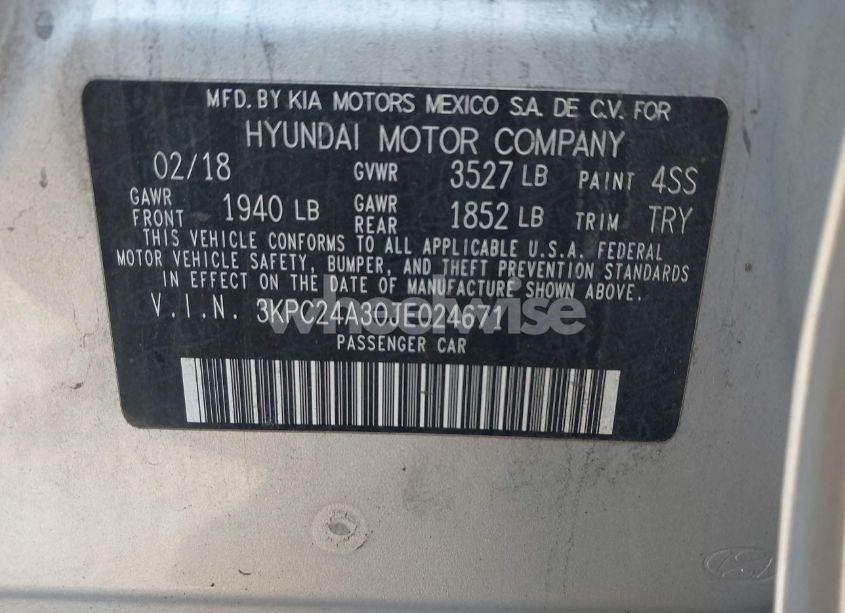 Photo 9 of 2018 Hyundai Accent SE (VIN 3KPC24A30JE024671)