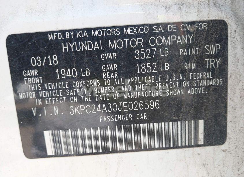 Photo 9 of 2018 Hyundai Accent SE (VIN 3KPC24A30JE026596)