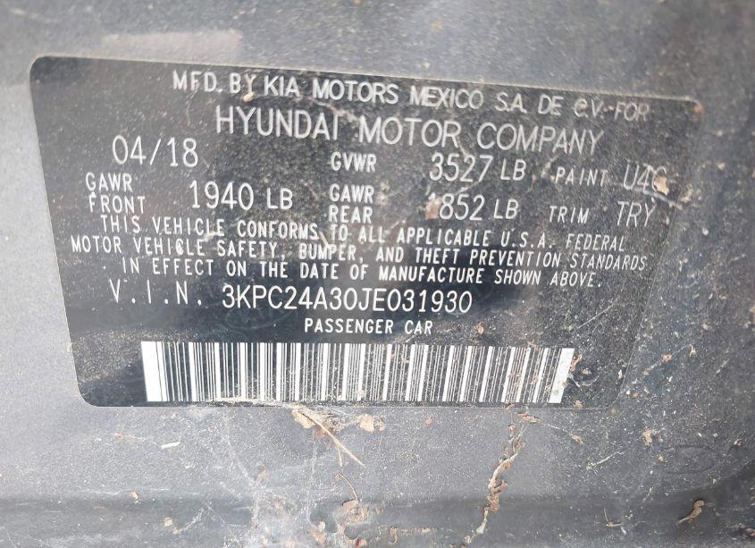 Photo 9 of 2018 Hyundai Accent SE (VIN 3KPC24A30JE031930)