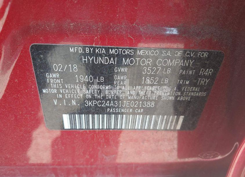 Photo 9 of 2018 Hyundai Accent SE (VIN 3KPC24A31JE021388)