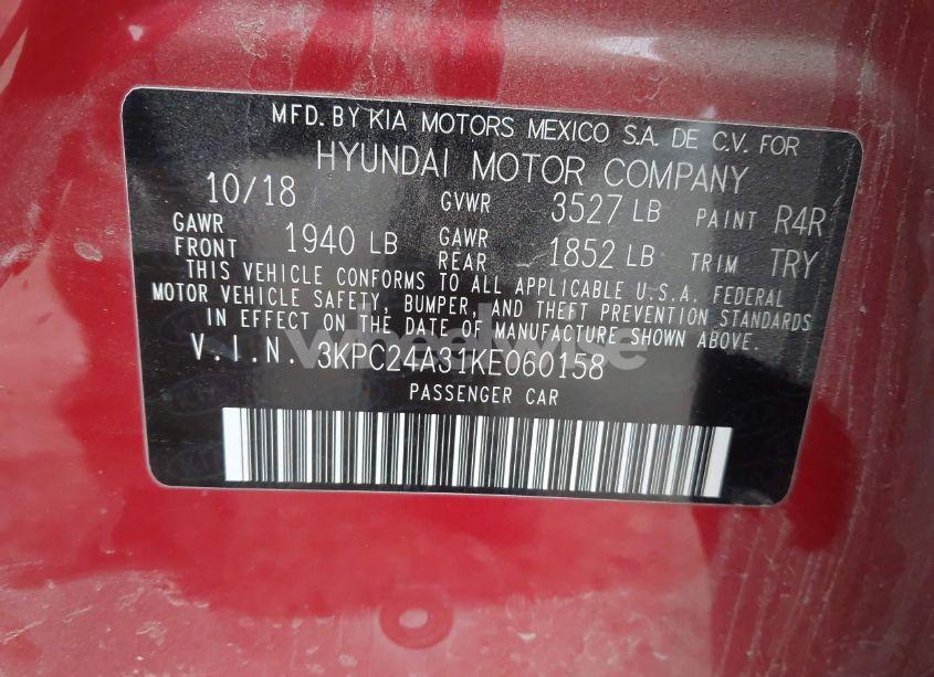 Photo 9 of 2019 Hyundai Accent SE (VIN 3KPC24A31KE060158)