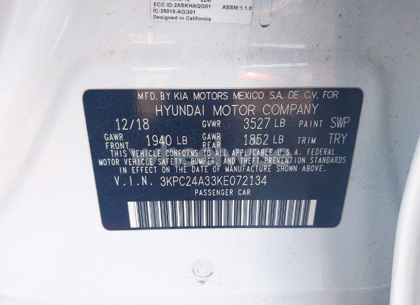 Photo 9 of 2019 Hyundai Accent SE (VIN 3KPC24A33KE072134)