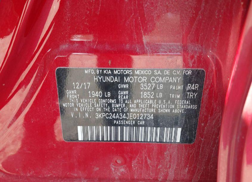 Photo 9 of 2018 Hyundai Accent SE (VIN 3KPC24A34JE012734)