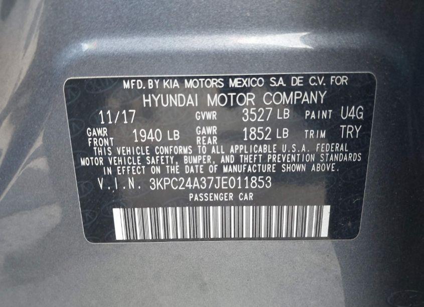 Photo 9 of 2018 Hyundai Accent SE (VIN 3KPC24A37JE011853)