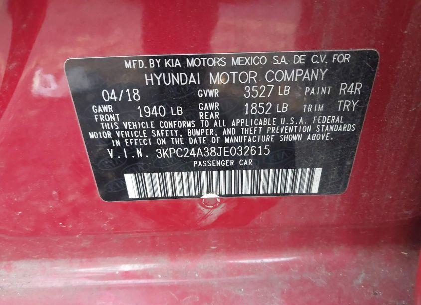 Photo 9 of 2018 Hyundai Accent SE (VIN 3KPC24A38JE032615)