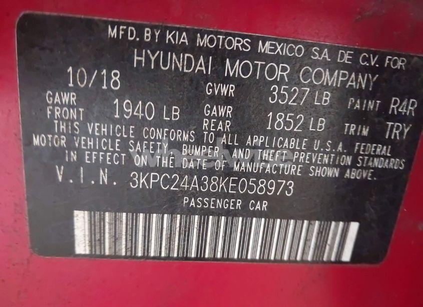 Photo 9 of 2019 Hyundai Accent SE (VIN 3KPC24A38KE058973)