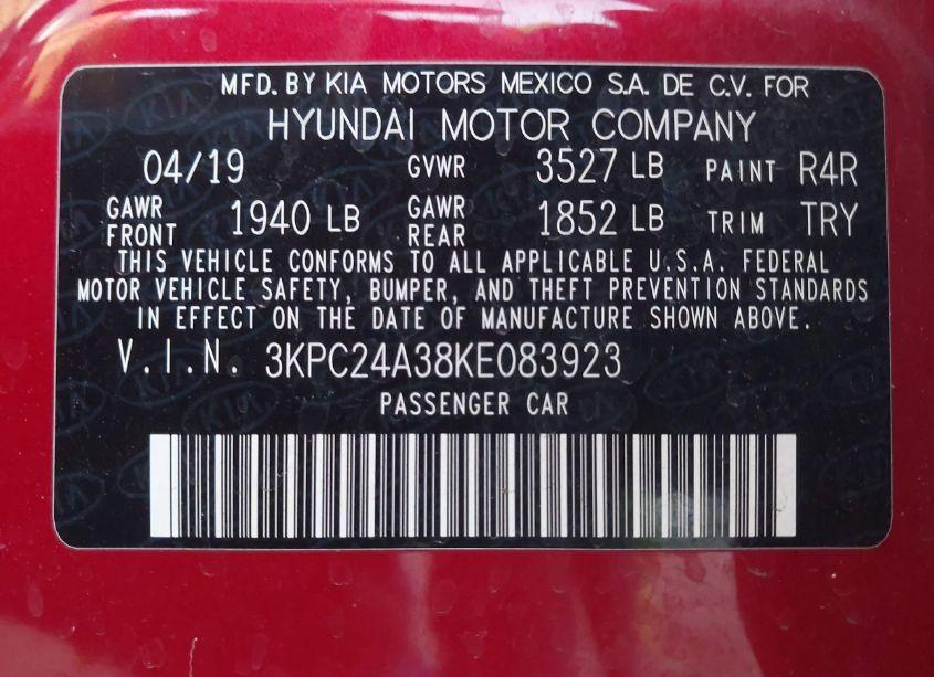 Photo 9 of 2019 Hyundai Accent SE (VIN 3KPC24A38KE083923)