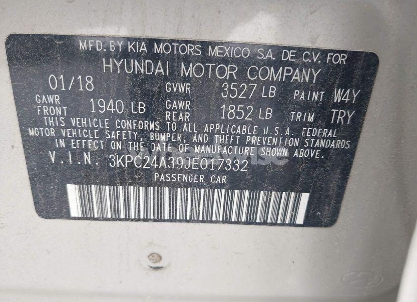 Photo 9 of 2018 Hyundai Accent SE (VIN 3KPC24A39JE017332)