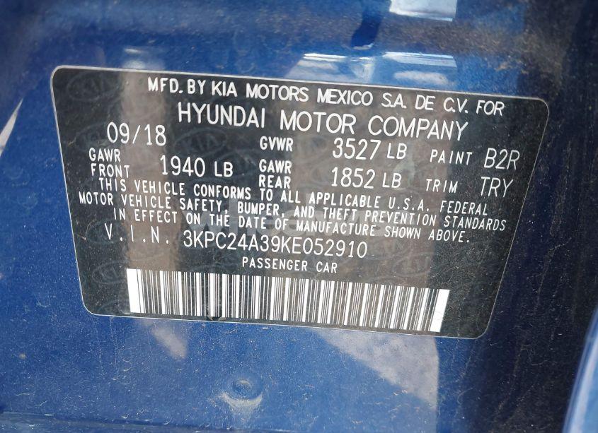 Photo 9 of 2019 Hyundai Accent SE (VIN 3KPC24A39KE052910)