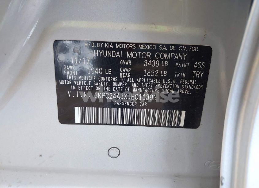 Photo 9 of 2018 Hyundai Accent SE (VIN 3KPC24A3XJE011393)