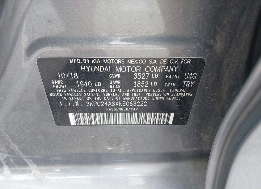 Photo 9 of 2019 Hyundai Accent SE (VIN 3KPC24A3XKE063222)