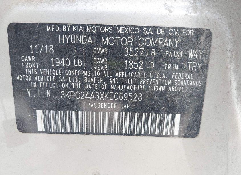 Photo 9 of 2019 Hyundai Accent SEL (VIN 3KPC24A3XKE069523)