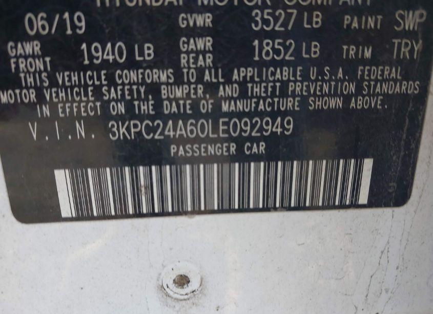 Photo 9 of 2020 Hyundai Accent SE (VIN 3KPC24A60LE092949)