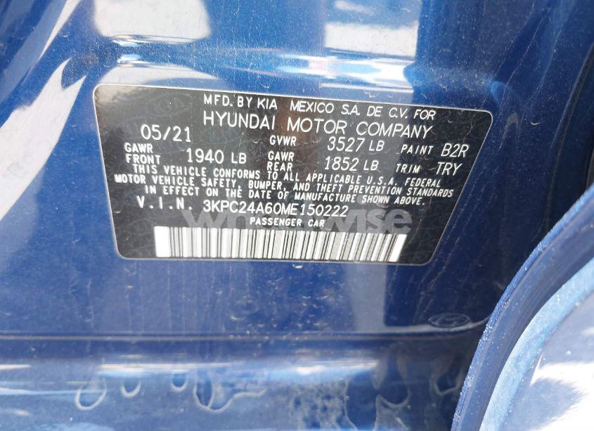 Photo 9 of 2021 Hyundai Accent SEL (VIN 3KPC24A60ME150222)