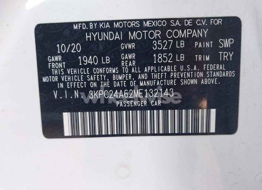 Photo 9 of 2021 Hyundai Accent SE (VIN 3KPC24A62ME132143)