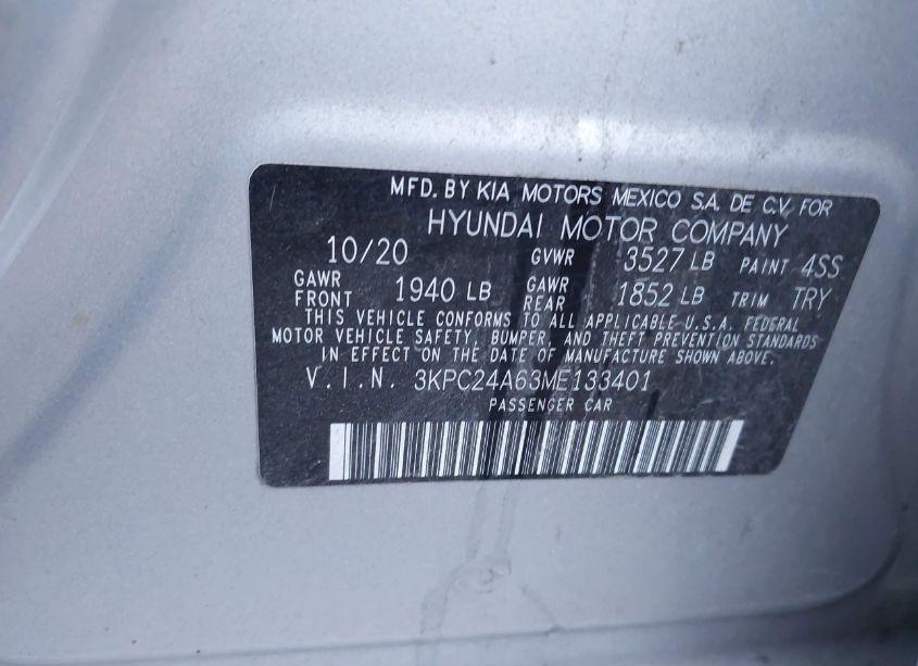 Photo 9 of 2021 Hyundai Accent SEL (VIN 3KPC24A63ME133401)