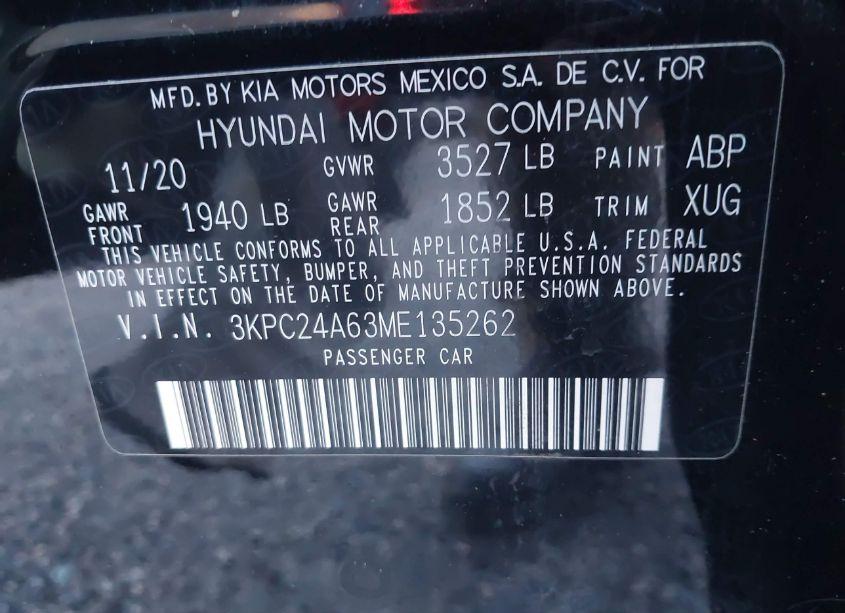 Photo 9 of 2021 Hyundai Accent SE (VIN 3KPC24A63ME135262)