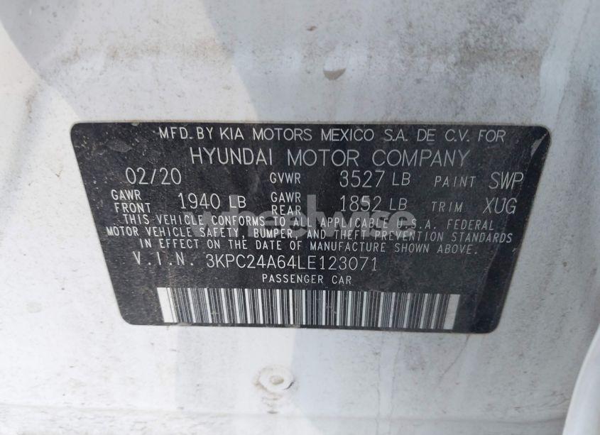 Photo 9 of 2020 Hyundai Accent SE/SEL (VIN 3KPC24A64LE123071)