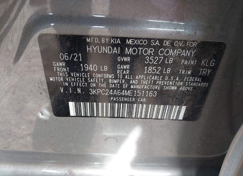 Photo 9 of 2021 Hyundai Accent SEL (VIN 3KPC24A64ME151163)