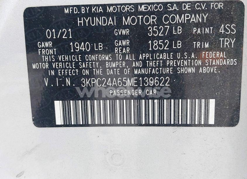 Photo 9 of 2021 Hyundai Accent SE (VIN 3KPC24A65ME139622)