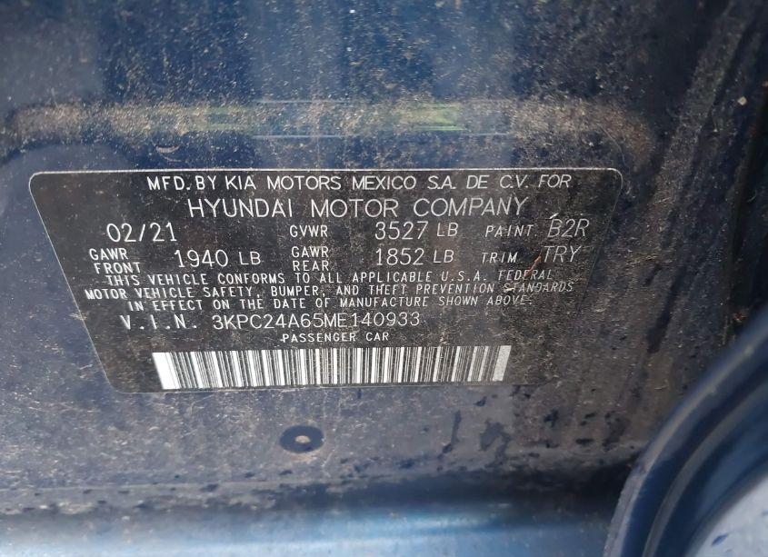 Photo 9 of 2021 Hyundai Accent SE (VIN 3KPC24A65ME140933)