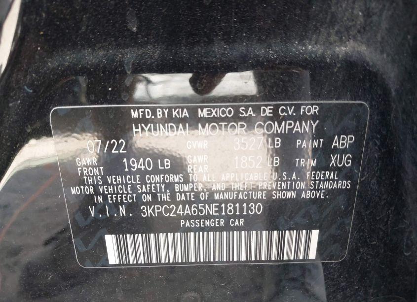 Photo 9 of 2022 Hyundai Accent SE (VIN 3KPC24A65NE181130)