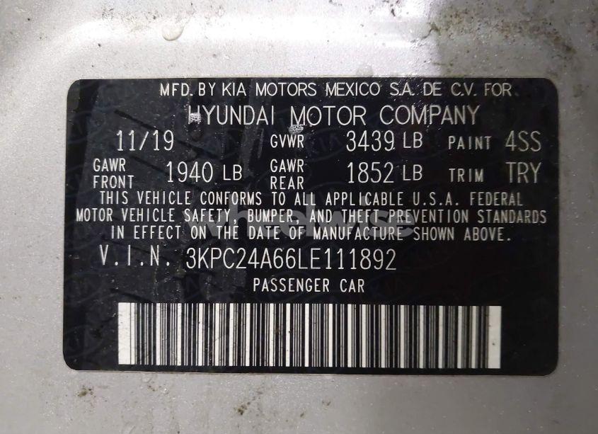 Photo 9 of 2020 Hyundai Accent SE (VIN 3KPC24A66LE111892)