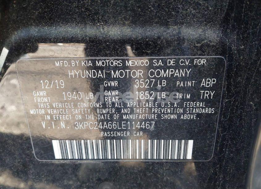 Photo 9 of 2020 Hyundai Accent SE (VIN 3KPC24A66LE114467)