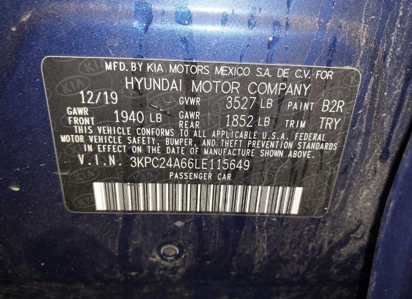 Photo 9 of 2020 Hyundai Accent SE (VIN 3KPC24A66LE115649)