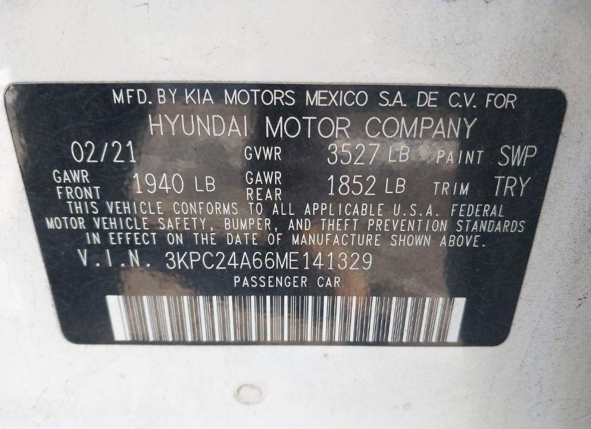 Photo 9 of 2021 Hyundai Accent SE (VIN 3KPC24A66ME141329)