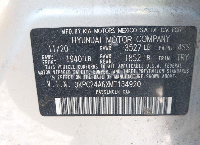 Photo 9 of 2021 Hyundai Accent SE (VIN 3KPC24A6XME134920)