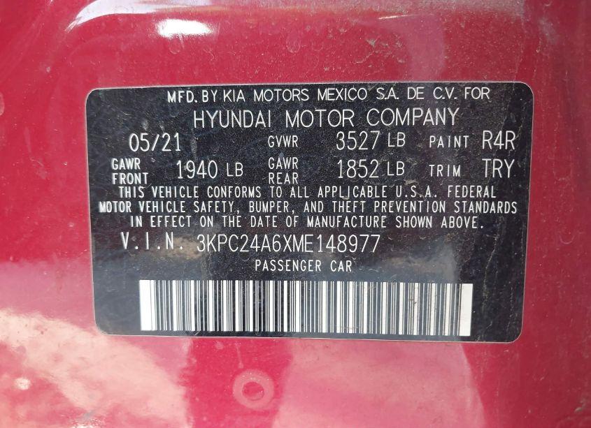 Photo 9 of 2021 Hyundai Accent SE (VIN 3KPC24A6XME148977)