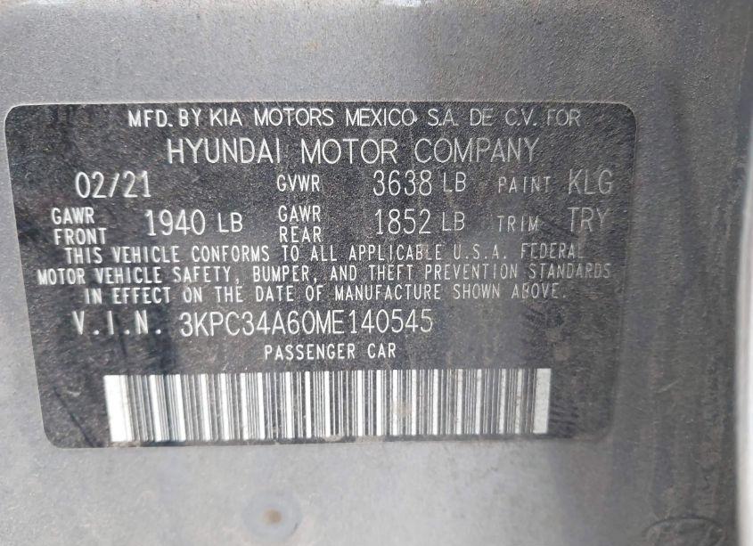 Photo 9 of 2021 Hyundai Accent LIMITED (VIN 3KPC34A60ME140545)