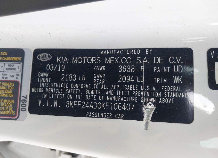 Photo 9 of 2019 Kia Forte FE (VIN 3KPF24AD0KE106407)