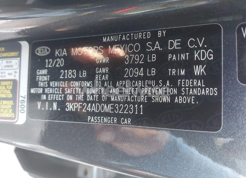 Photo 9 of 2021 Kia Forte FE (VIN 3KPF24AD0ME322311)