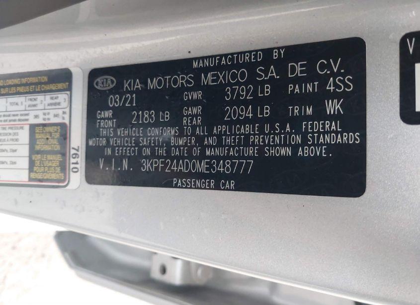 Photo 9 of 2021 Kia Forte LXS (VIN 3KPF24AD0ME348777)