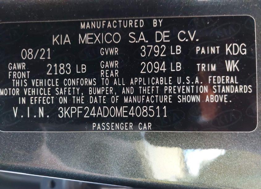 Photo 9 of 2021 Kia Forte LXS (VIN 3KPF24AD0ME408511)